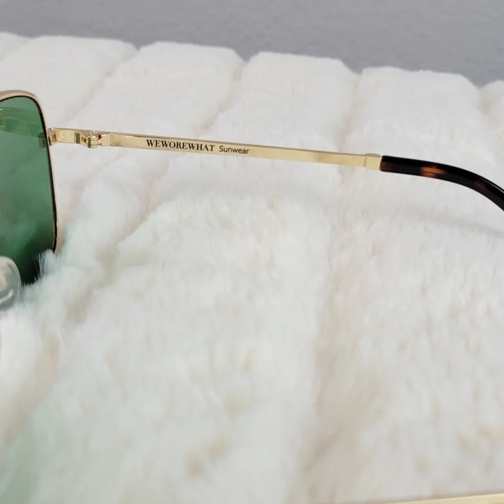 WE WORE WHAT // ltd ed square gold metal frame green lens sunglasses